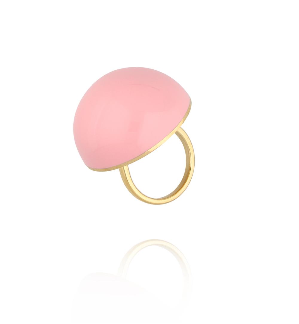 Pierścionek z pudrowo-różową emalią w złotej oprawie PSA1197