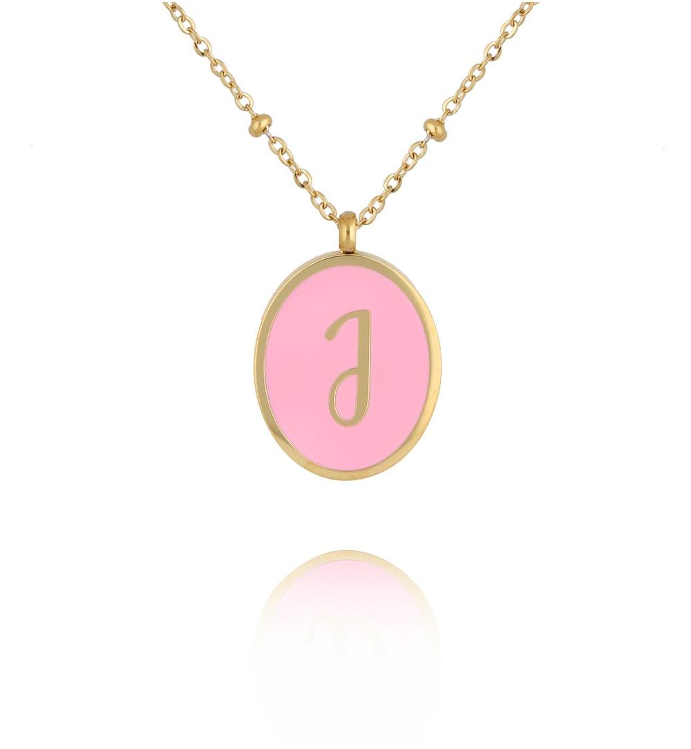 Naszyjnik z różową emalią z literą J Vintage Enamel Alphabet NSA1299
