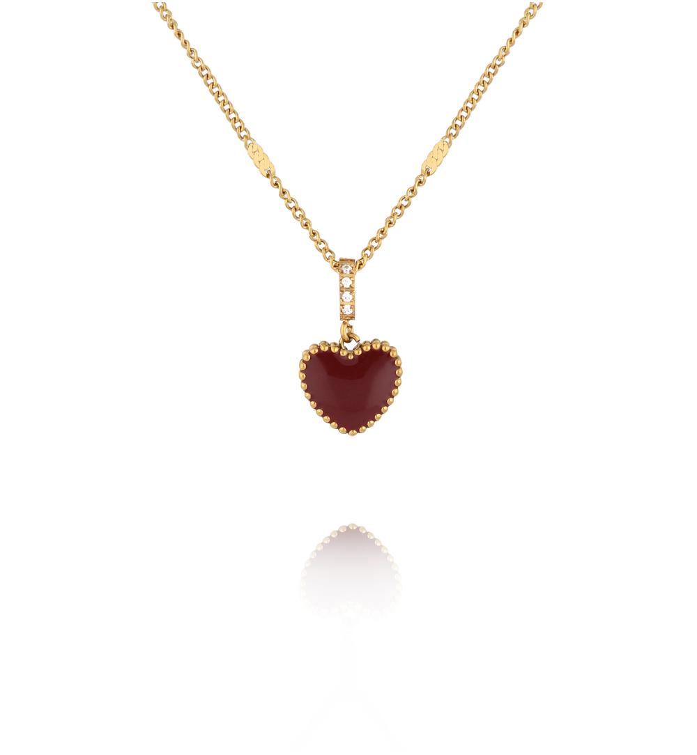 Naszyjnik dwustronny z jasnym i bordowym sercem NSY0836