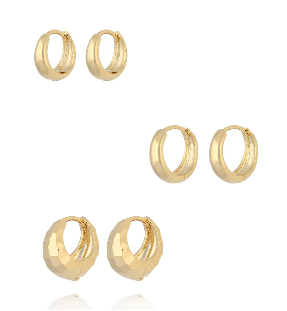 Zestaw złotych kolczyków kółek KLU0169