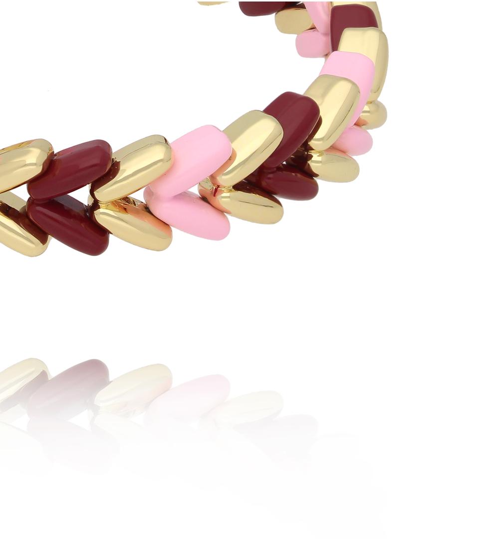 Bransoletka elastyczna w splocie jodełki – róż, bordo i złoto BCR0093