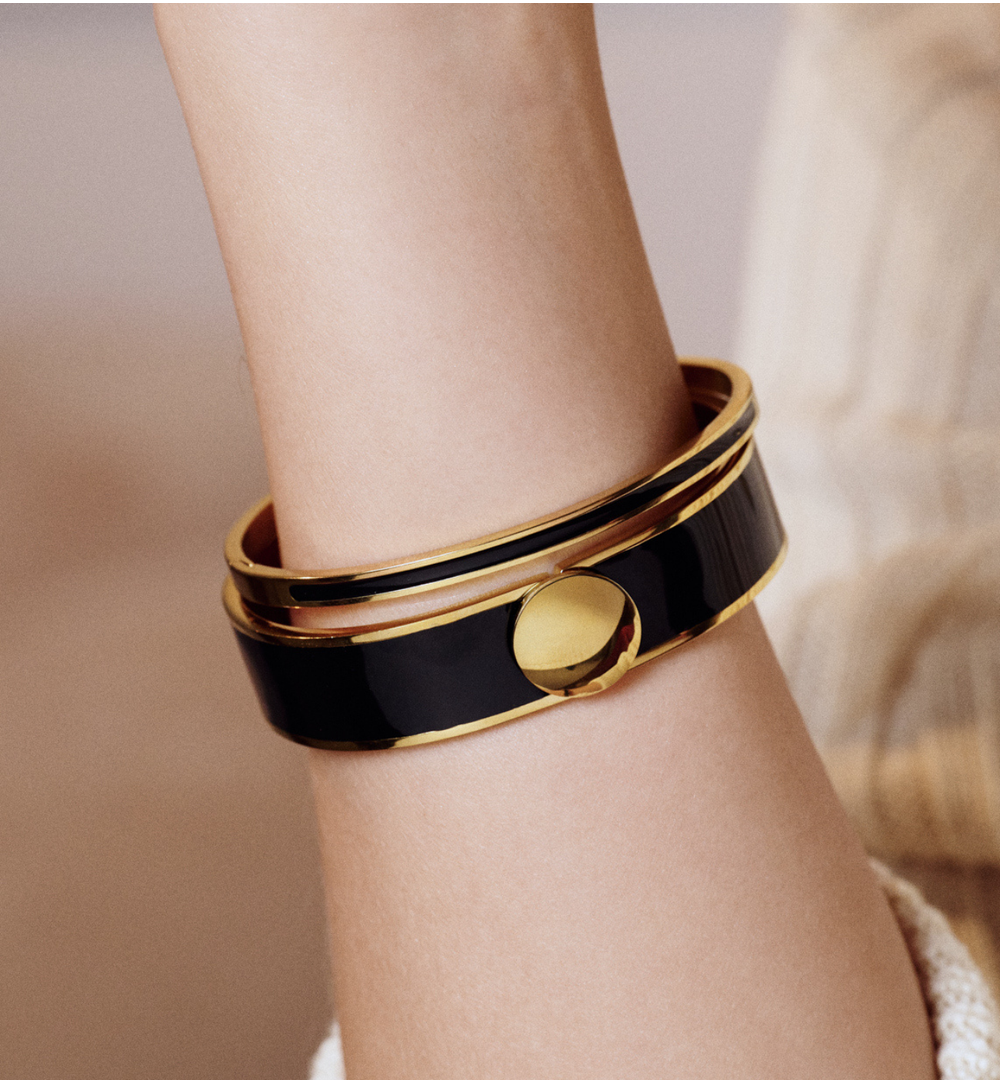 Bransoletka obręcz z czarną emalią złota BSA0803