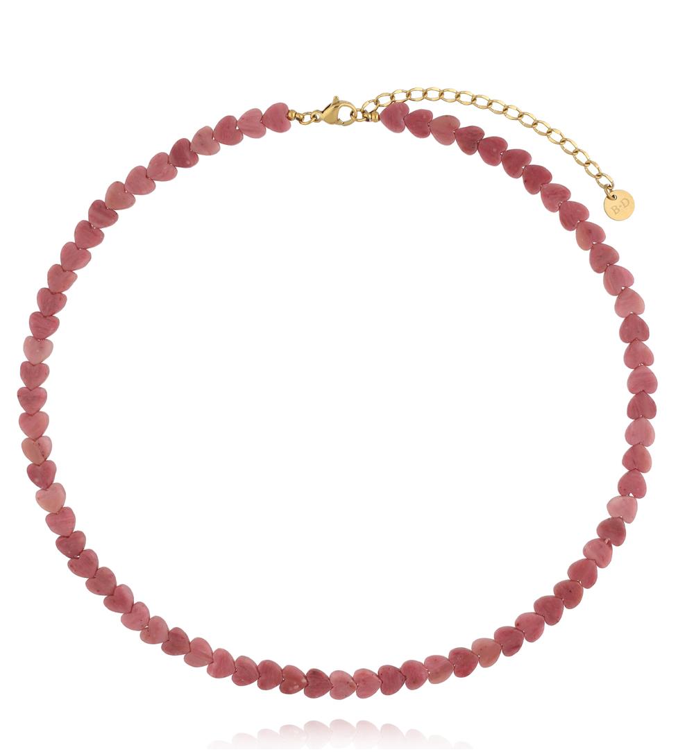 Zestaw naszyjników z różowych serc i złotą zawieszką ZN0182