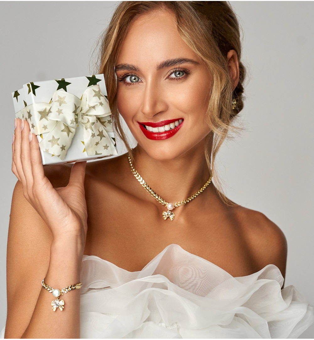 Naszyjnik z kokardą i perłą Perle Blanche NS0220