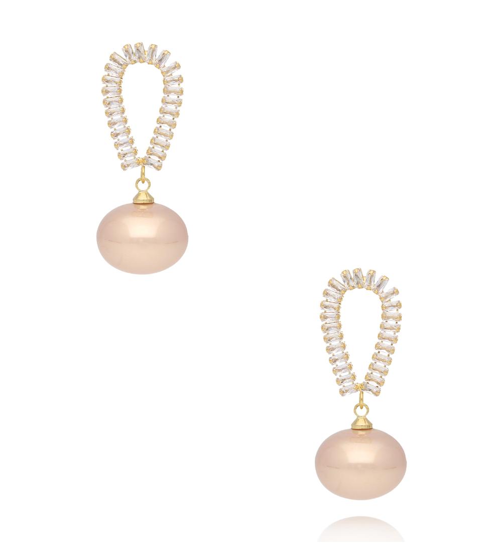 Kolczyki z perłą i cyrkoniową łezką złote KLU0200