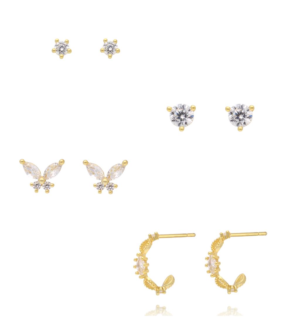 Zestaw kolczyków pozłacanych z cyrkoniami KLT0058