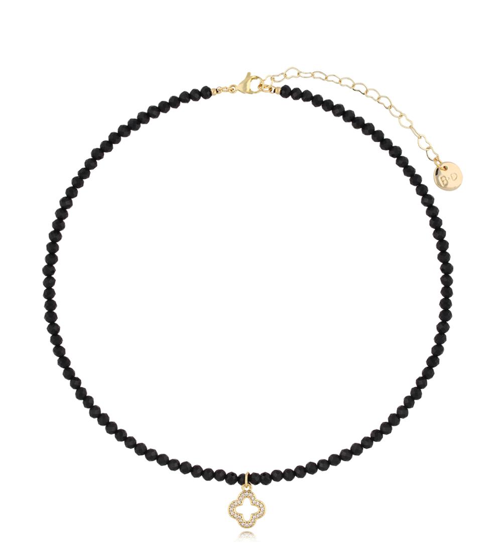 Naszyjnik z czarnymi turmalinami i koniczynką Lifestyle NTW0975