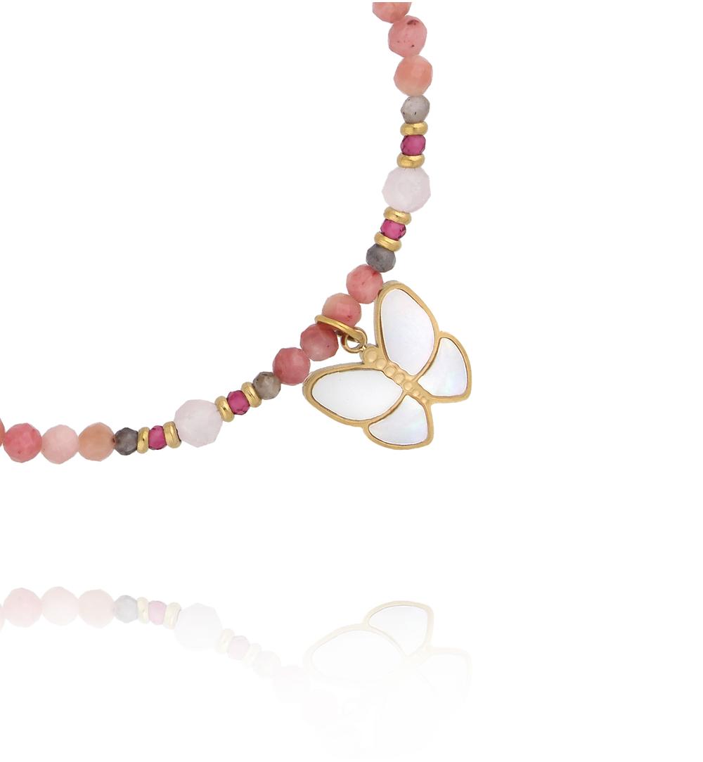 Bransoletka z rodonitami i motylkiem BTW3673