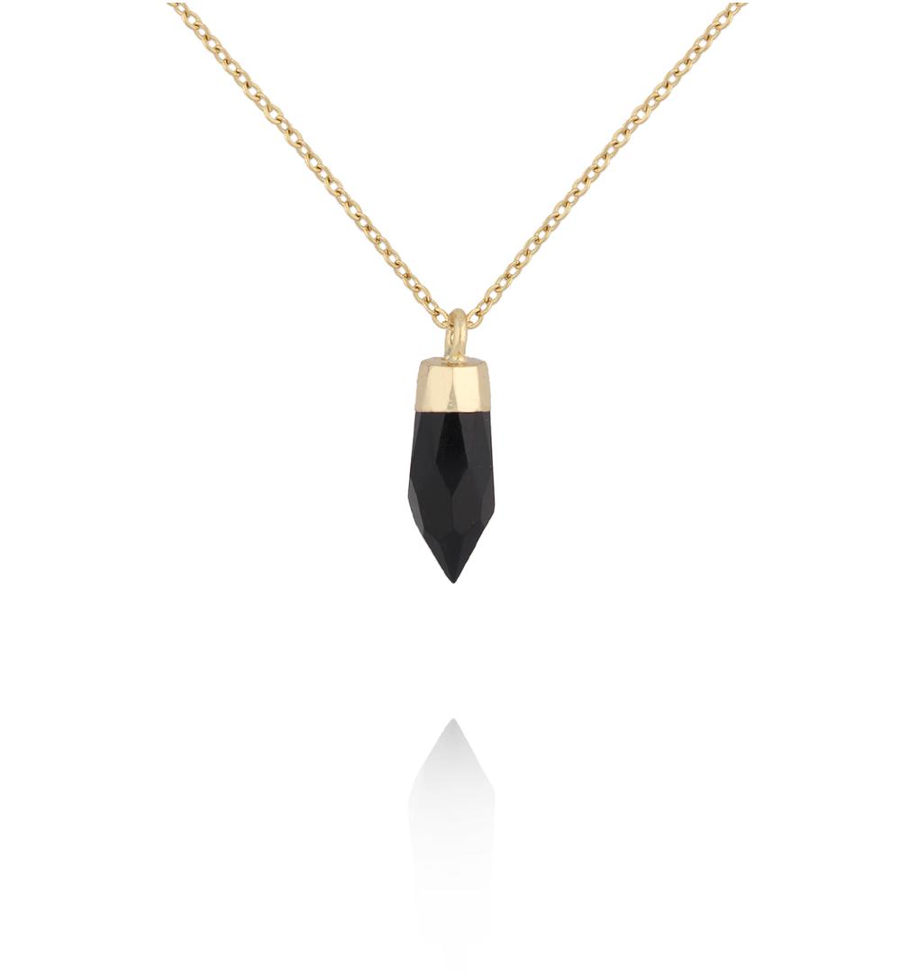 Naszyjnik z czarnym agatem w złotej oprawie NEA0109