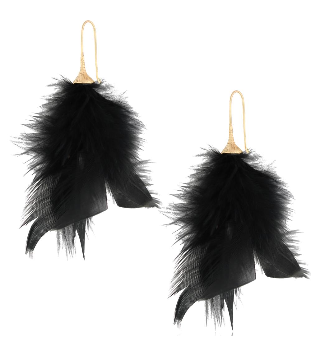 Kolczyki czarne z piórkami Pelkha KFF0029