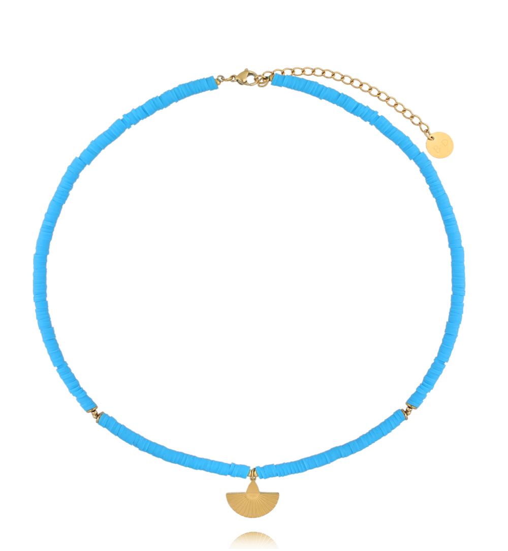 Naszyjnik z niebieskich koralików z zawieszką wachlarza NSH0125