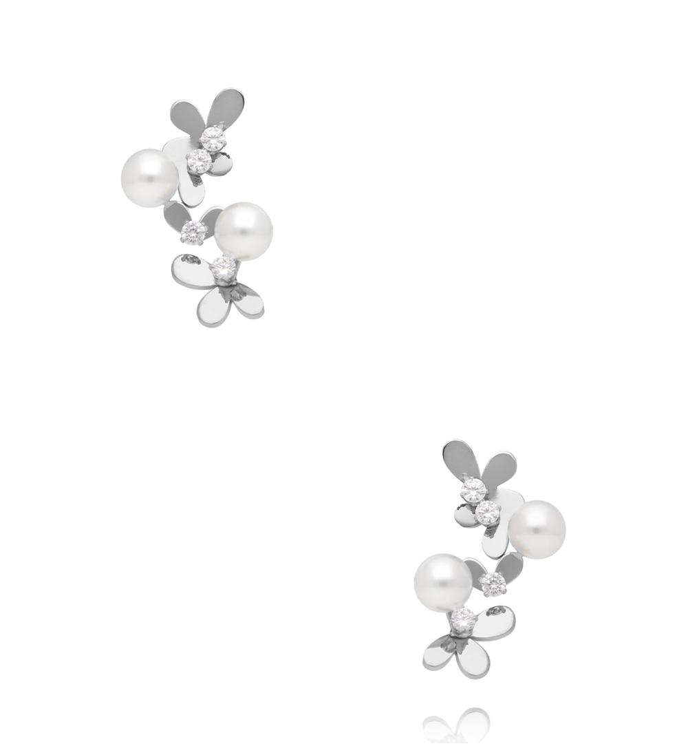 Kolczyki  z kwiatuszkami i perełkami srebrne KSY0692