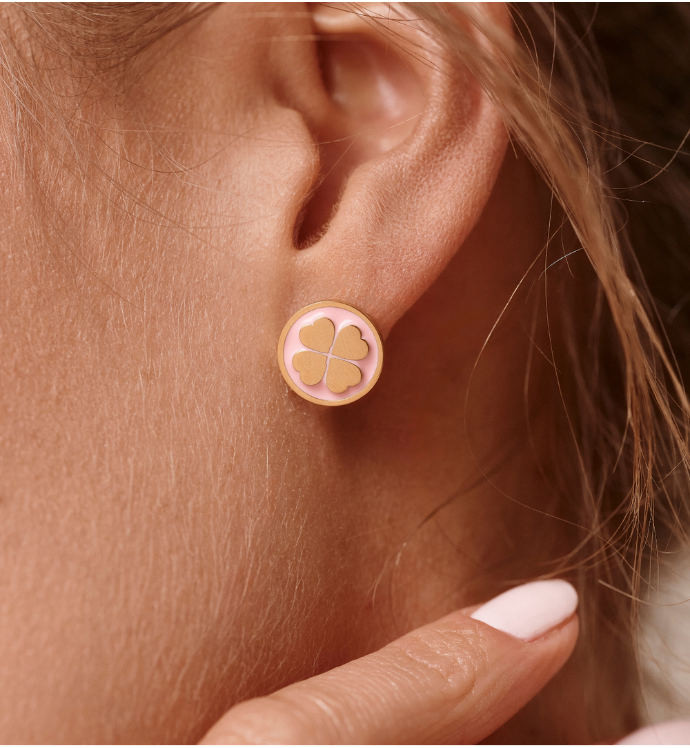 Kolczyki koniczynki różowo-złote KSA2520