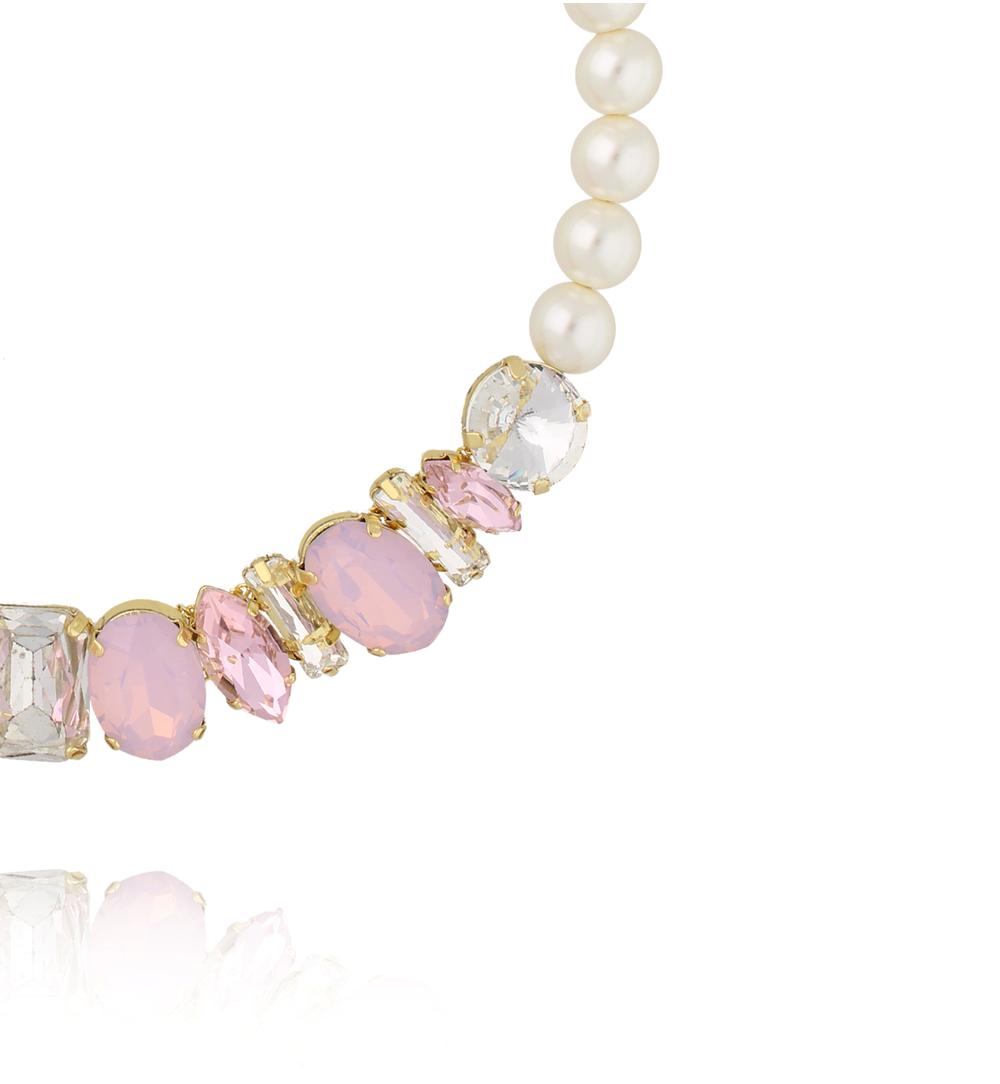 Naszyjnik z perłami i różowymi kryształami NS0406
