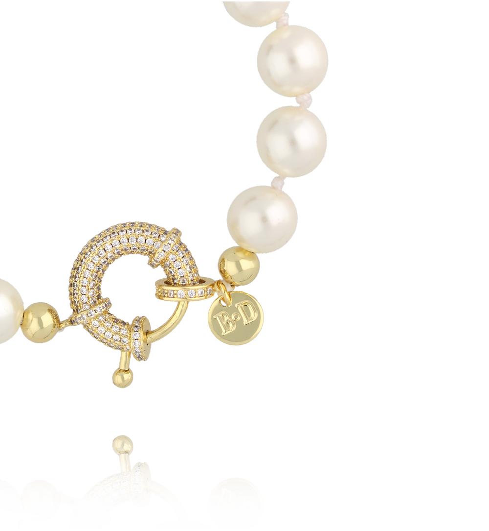 Bransoletka z pereł i czarnych kryształów z okrągłym zapięciem BPE0160