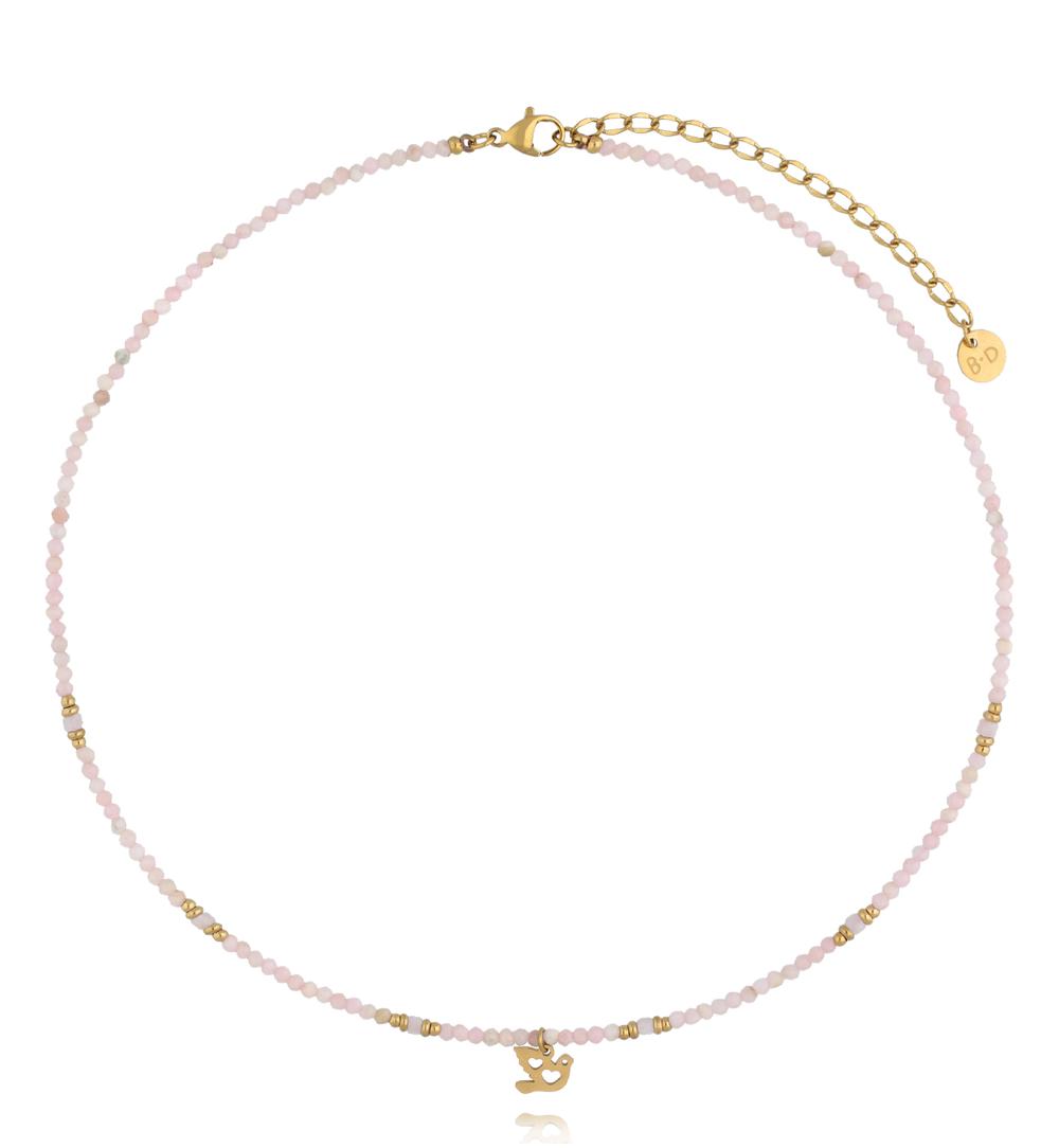 Naszyjnik z różowymi opalami i ptaszkiem NTW1629