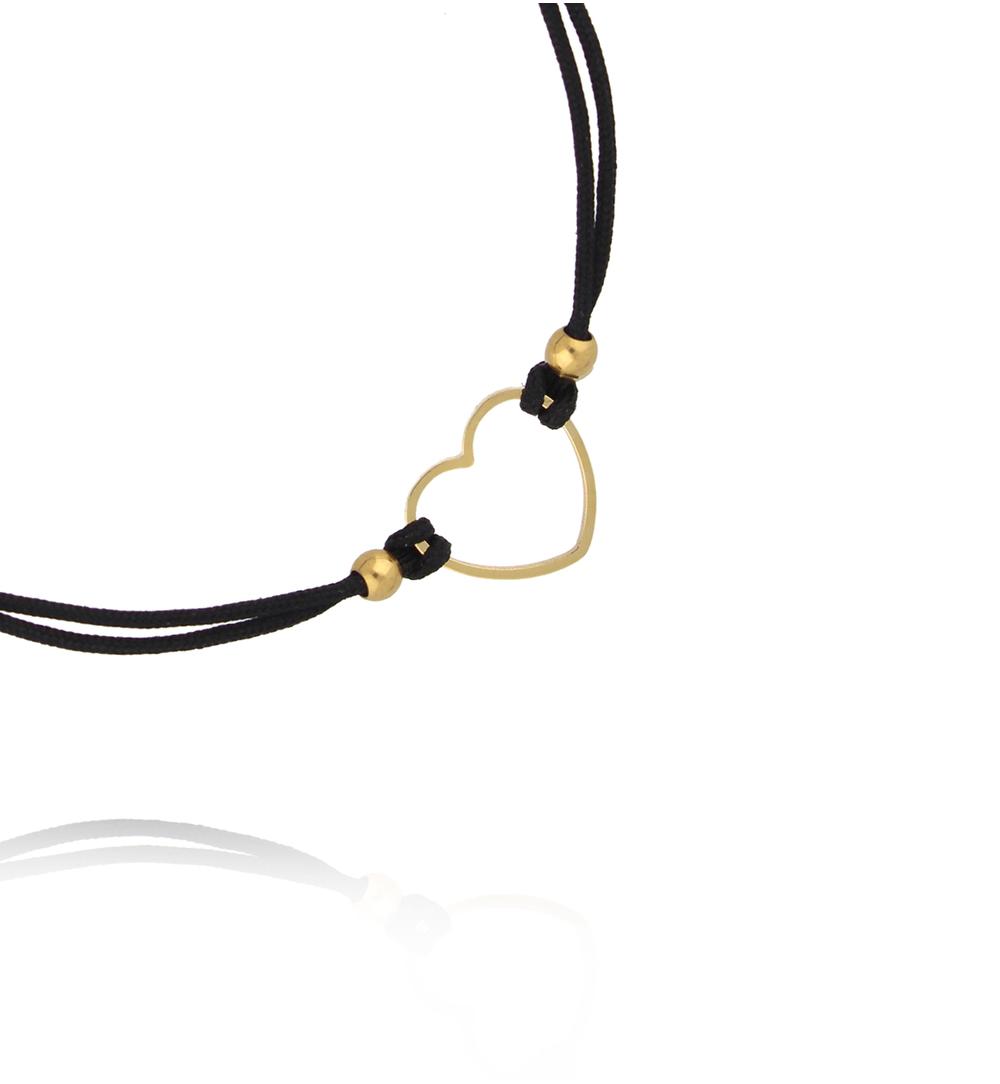 Bransoletka czarna ze złotym sercem BGL1095