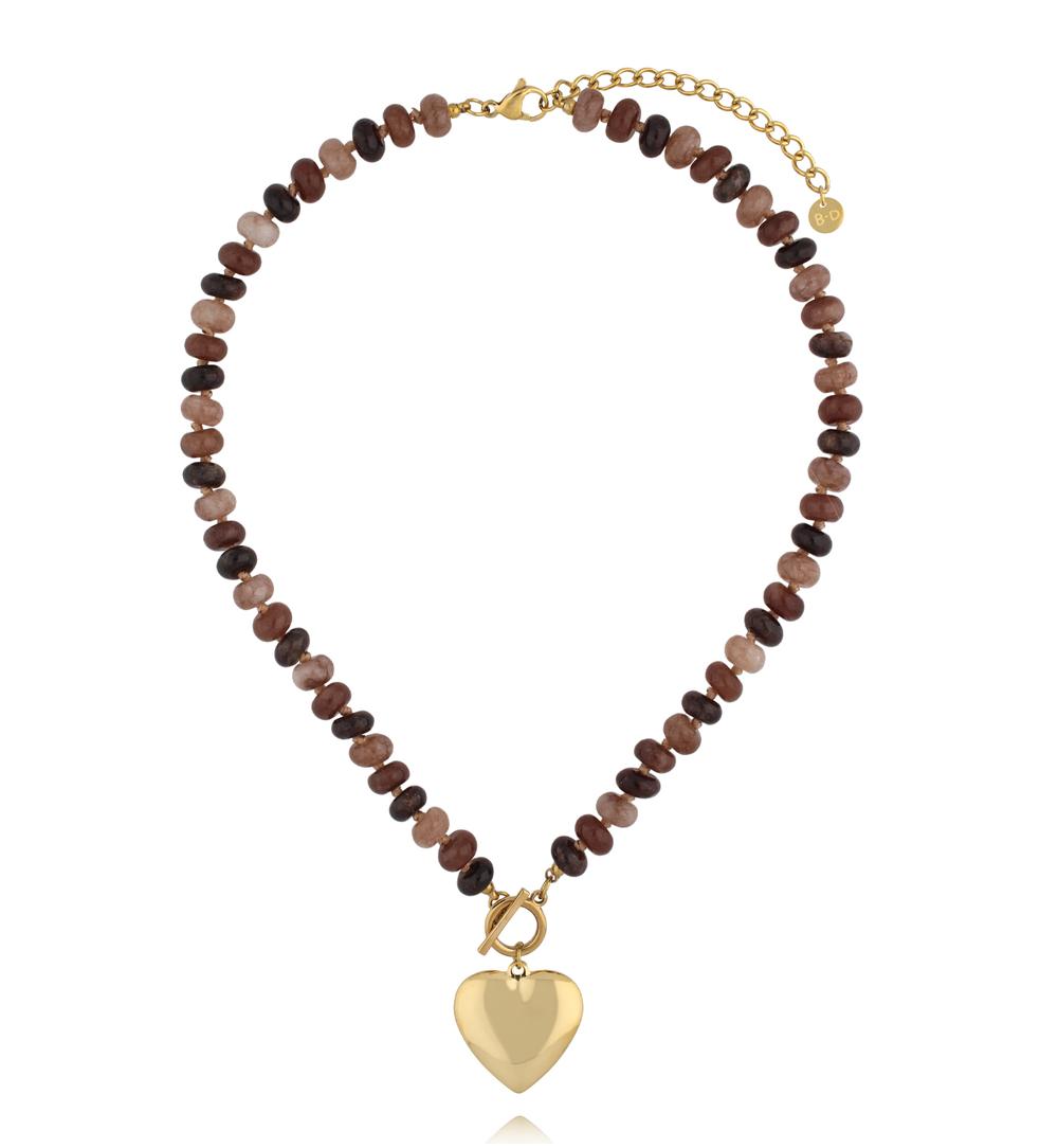 Naszyjnik z brązowych kamieni naturalnych z sercem NPA1501