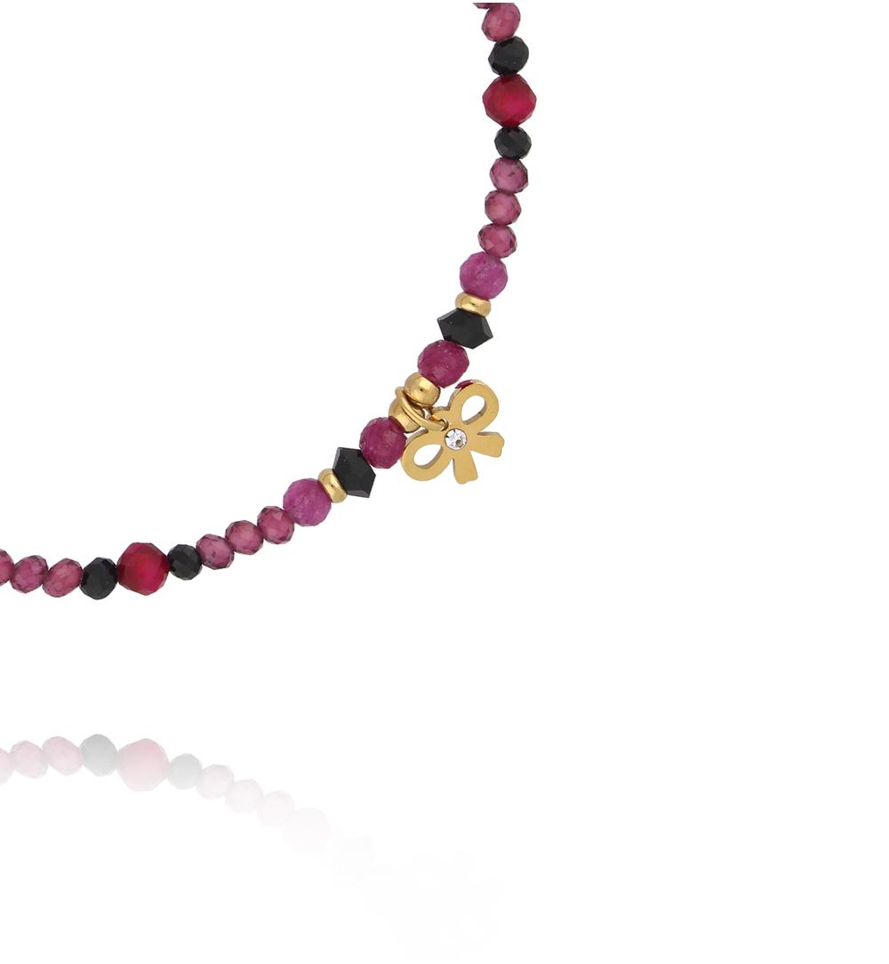 Bransoletka z granatami i złotą kokardką BTW3521