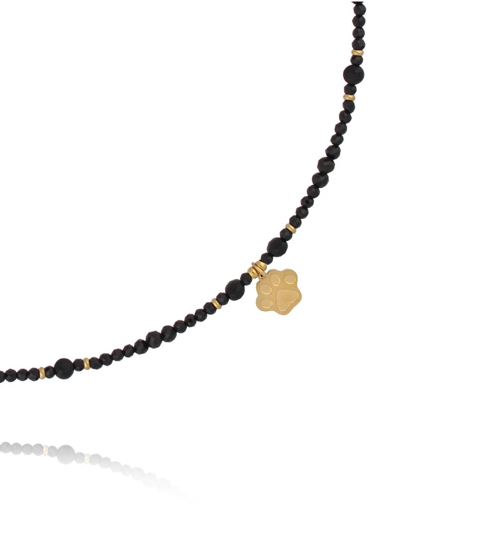 Naszyjnik z czarnego turmalinu z zawieszką w kształcie łapki NTW1621