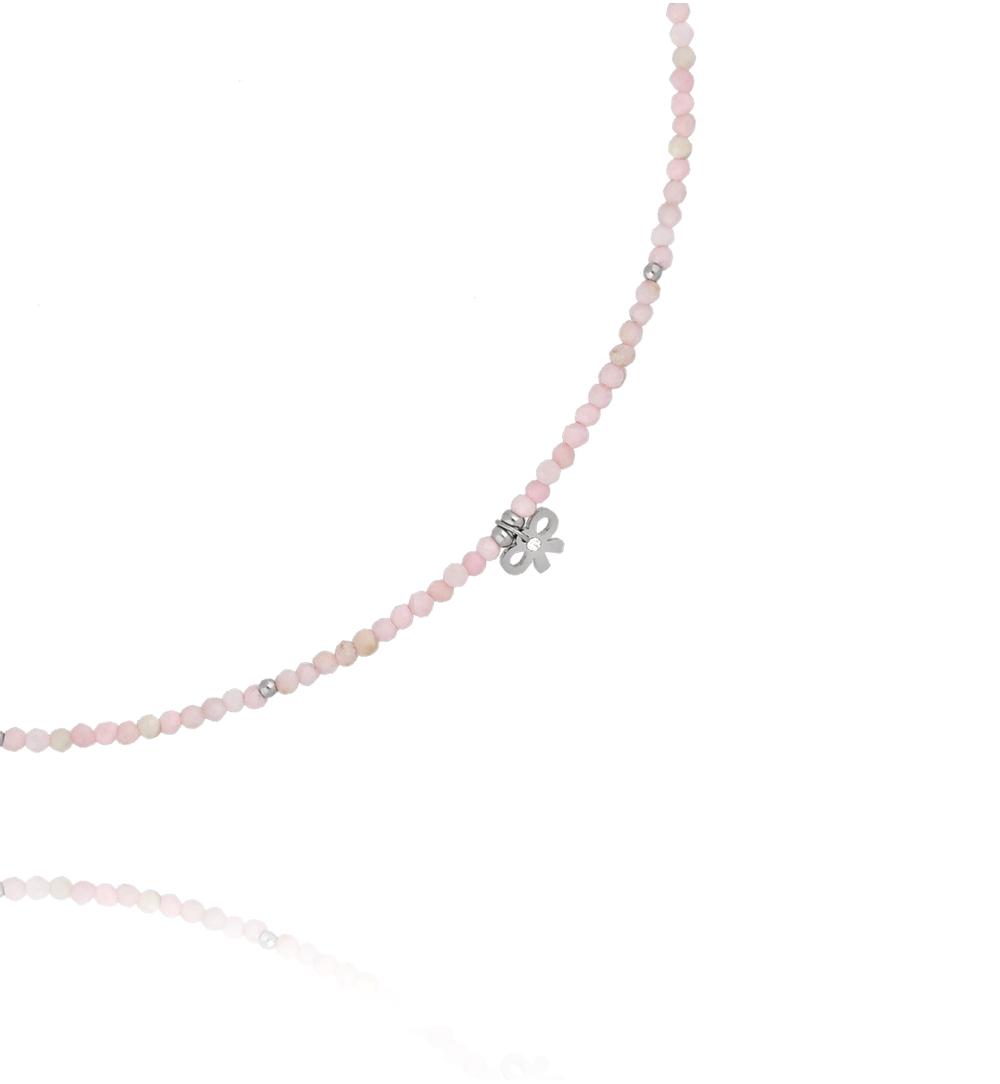 Naszyjnik z różowym opalem i srebrną kokardką NTW1565