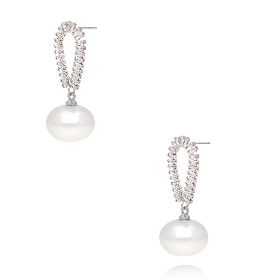 Kolczyki z perłą i cyrkoniową łezką srebrne KLU0199