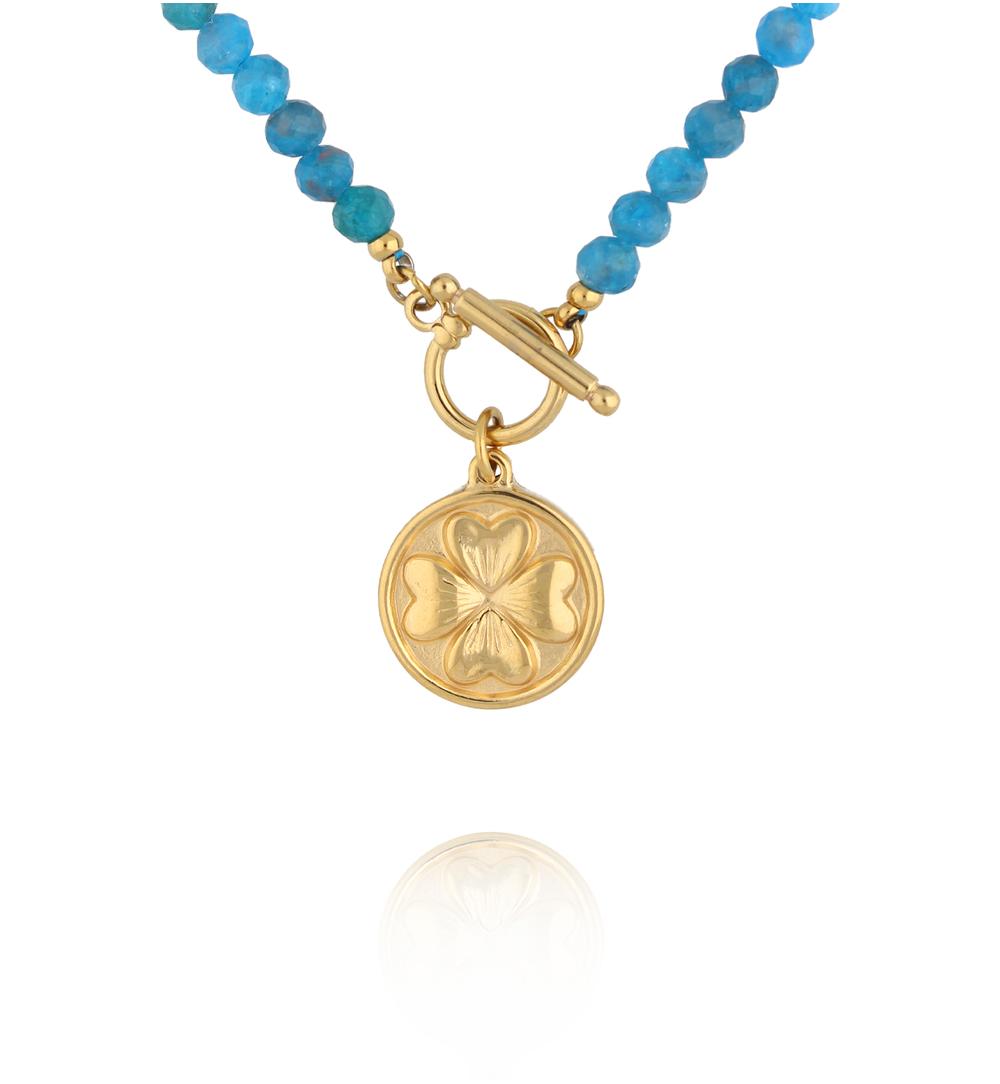 Naszyjnik z apatytu z medalionem koniczyny NTW1589