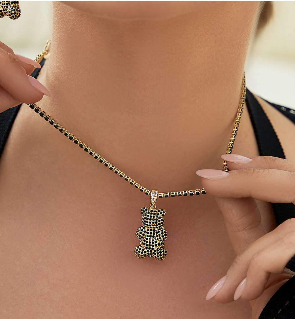 Naszyjnik z misiem czarny Cristal Bear NS0218