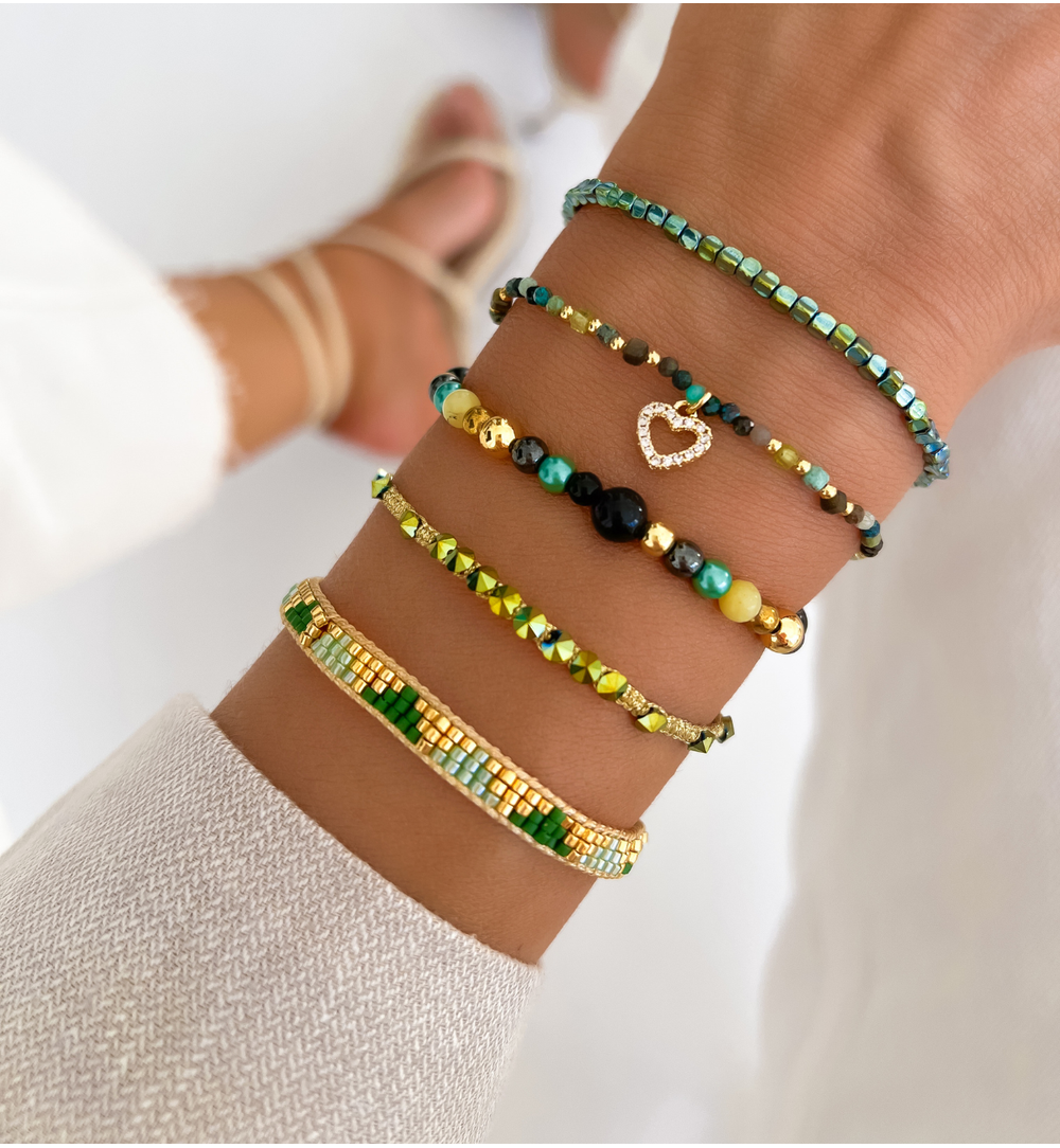 Bransoletka zielono złota z koralikami Miyuki Naoko BSC1612