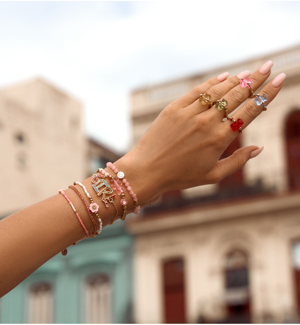 Bransoletka cienka złota z malinowymi kryształkami Este BSS0148