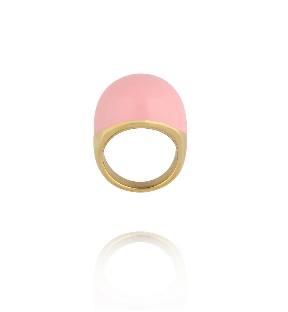 Pierścionek złoty z różową emalią PSA1256