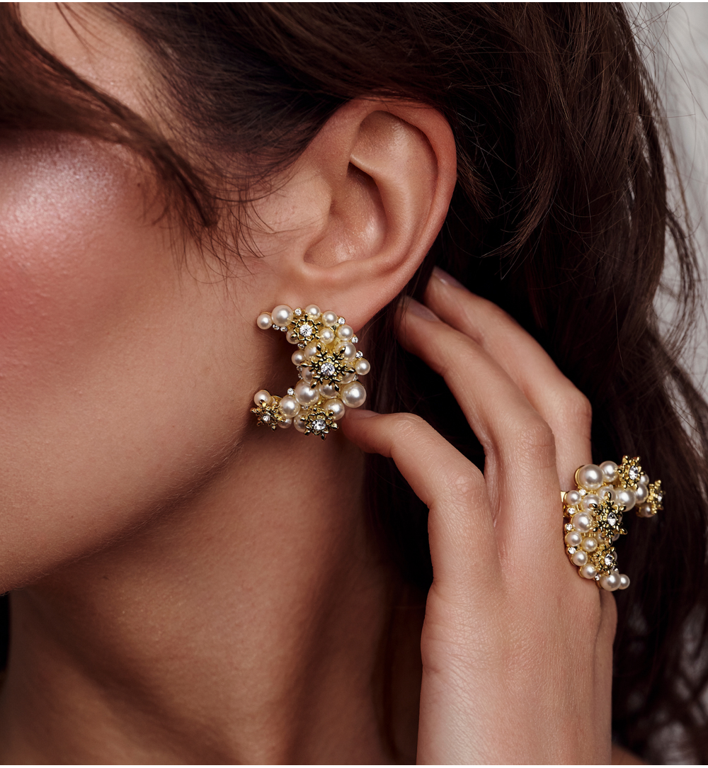 Pierścionek z księżycem z perełkami PSS0163