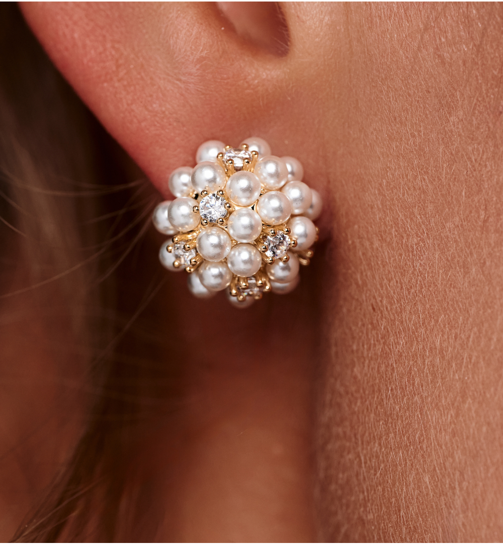 Kolczyki kulki z pereł i cyrkonii KLU0126