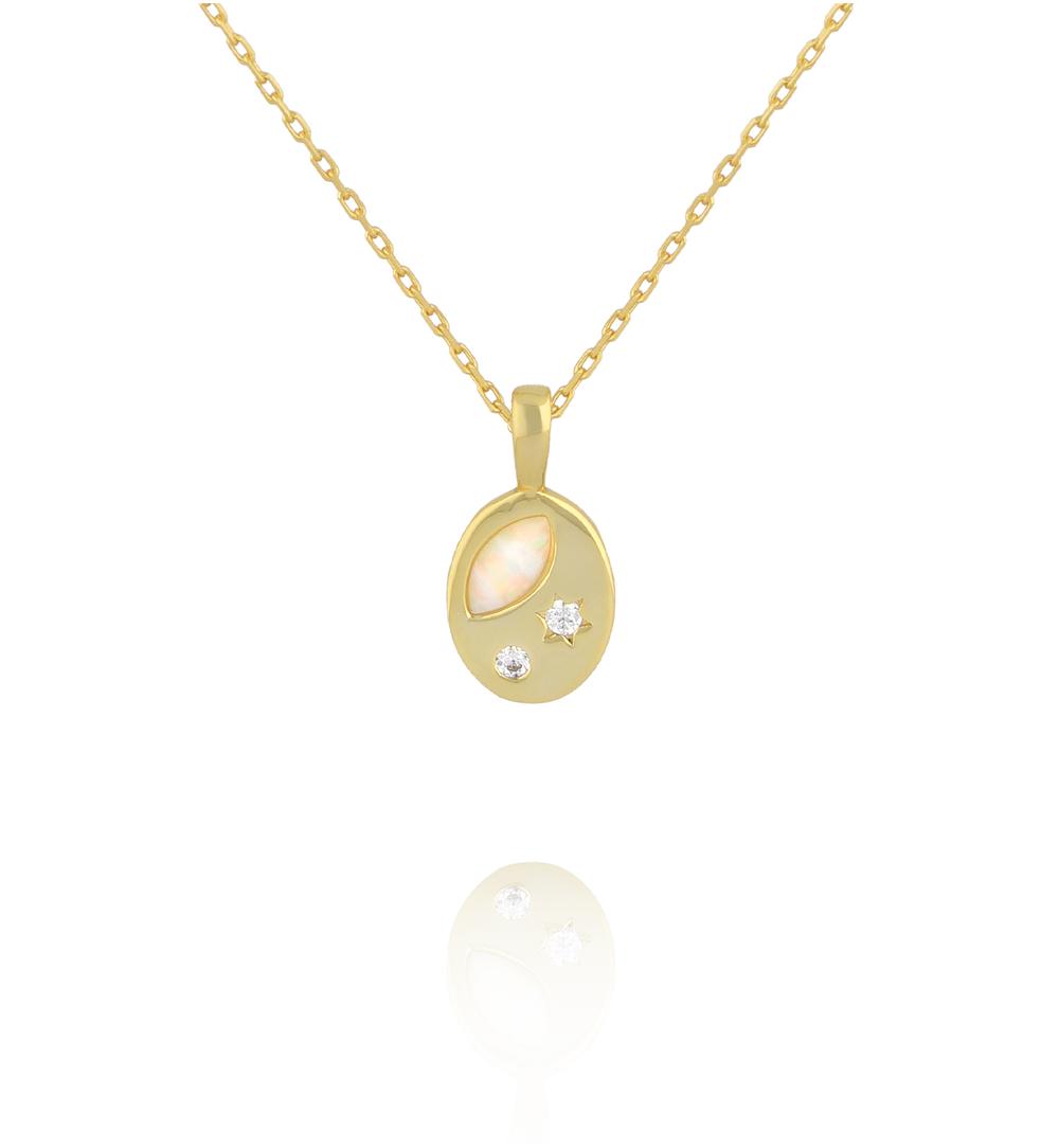 Naszyjnik z owalną zawieszką z opalem i cyrkoniami NCA0092