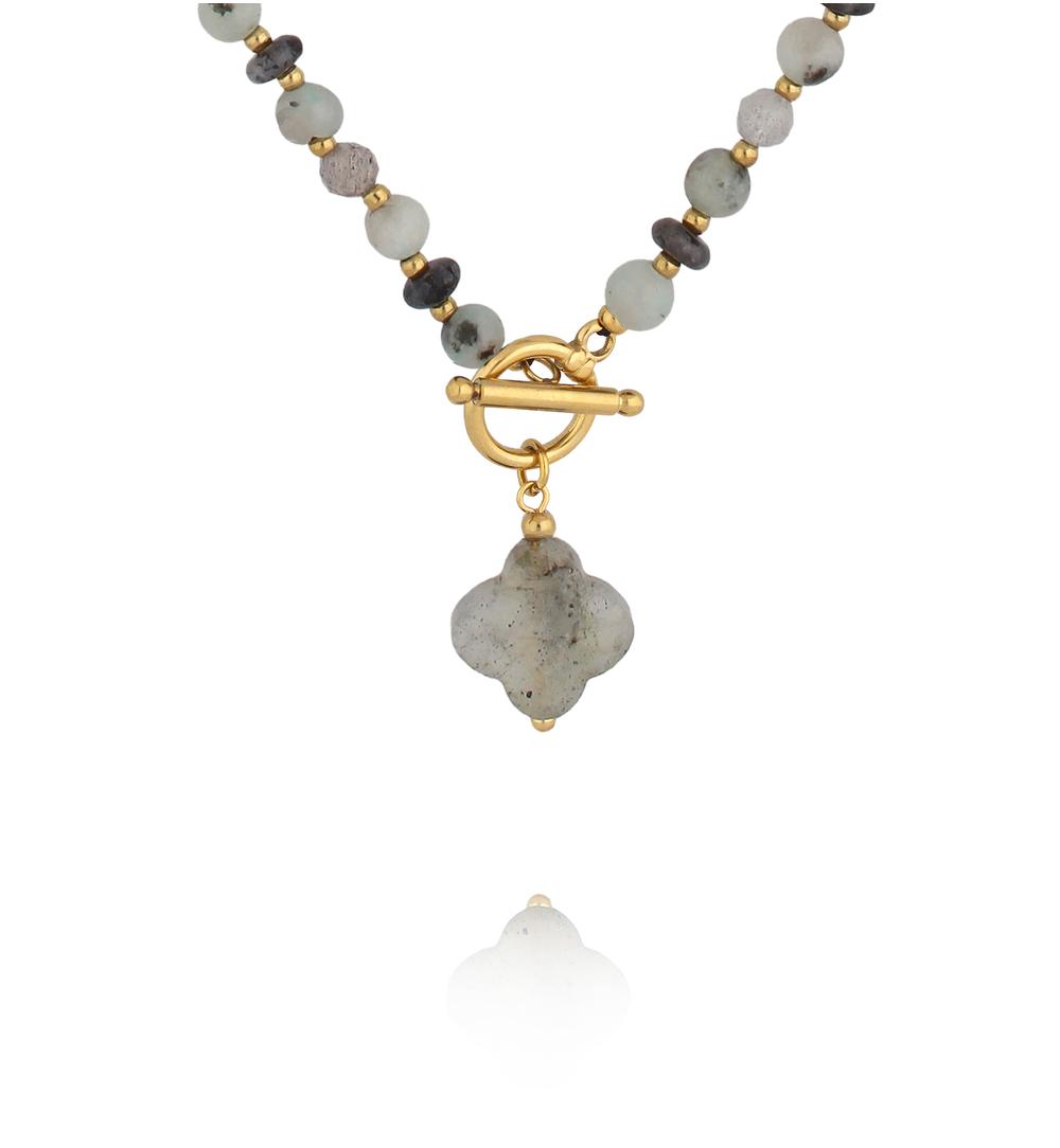 Naszyjnik z labradorytu z zawieszką koniczynki NPA1618