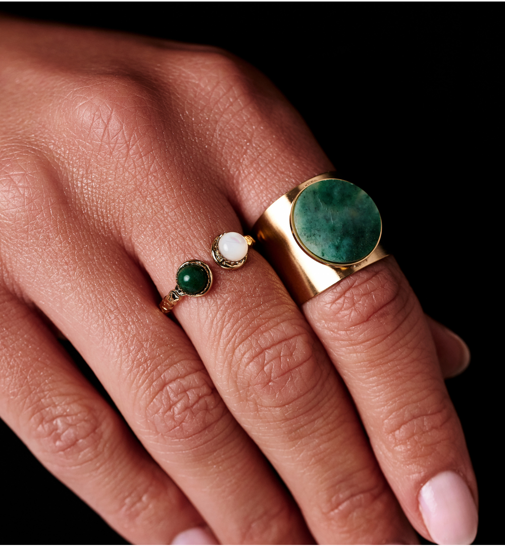 Pierścionek z jadeitem i masą perłową PEA0057