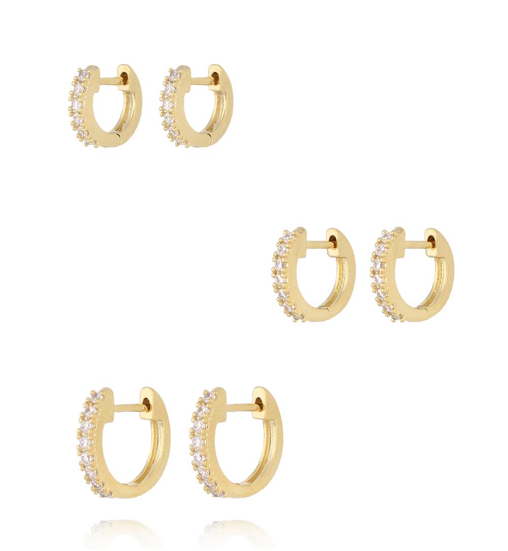 Zestaw złotych kolczyków kółek z cyrkoniami KLU0175