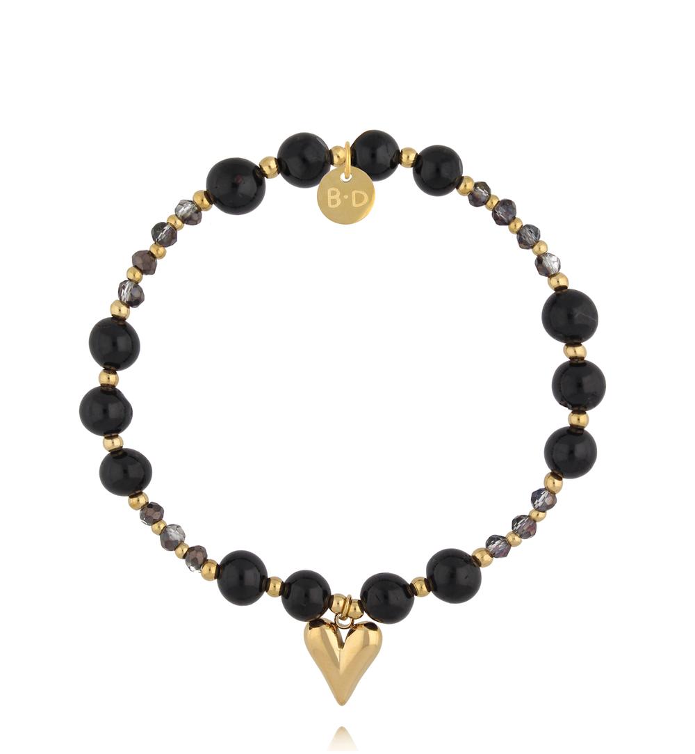 Bransoletka z czarnym turmalinem i złotym sercem BPA0618