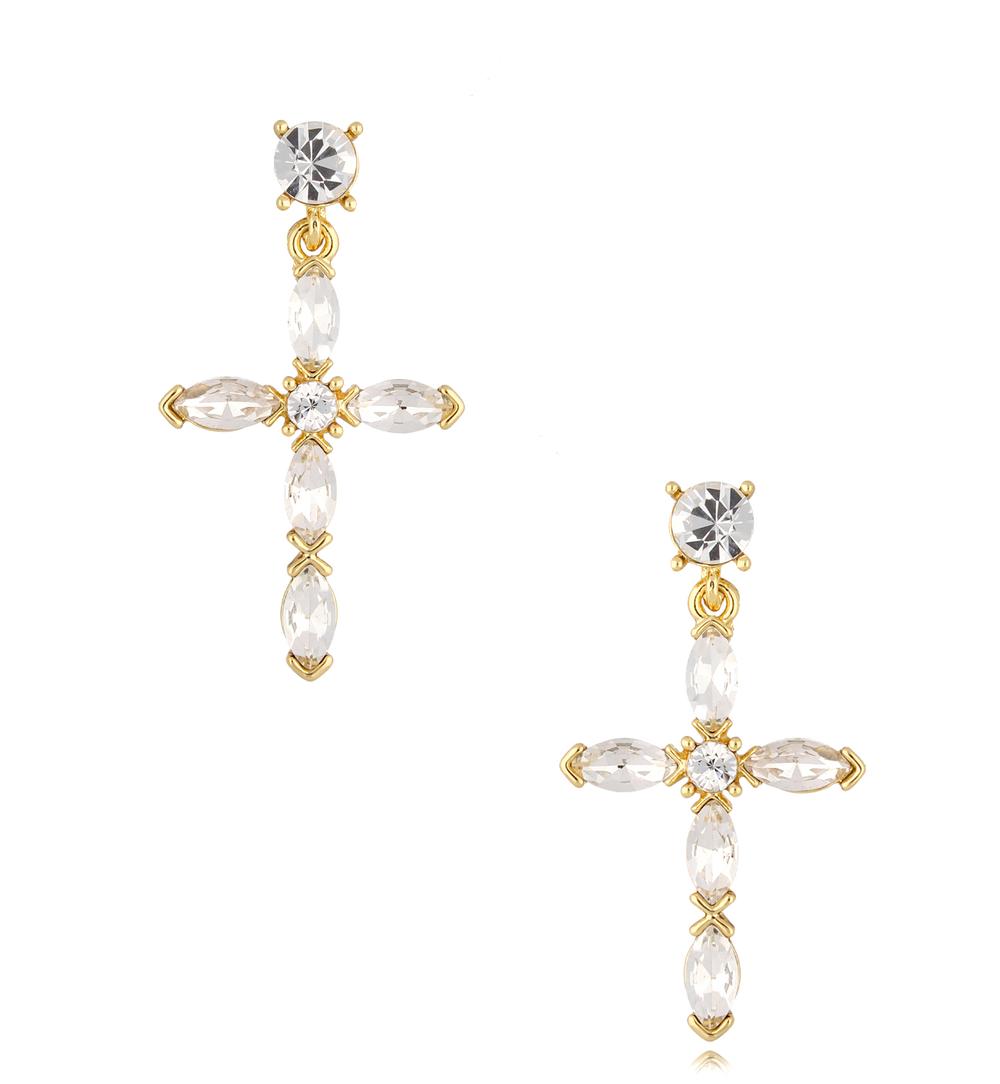 Kolczyki złote z transparentnymi kryształkami  Glam Cross KRG0899