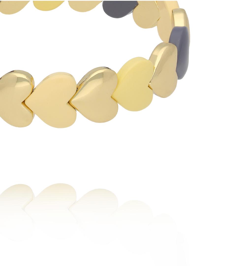 Bransoletka elastyczna z serduszkami w odcieniach szarości, pastelowej żółci i złota BCR0085