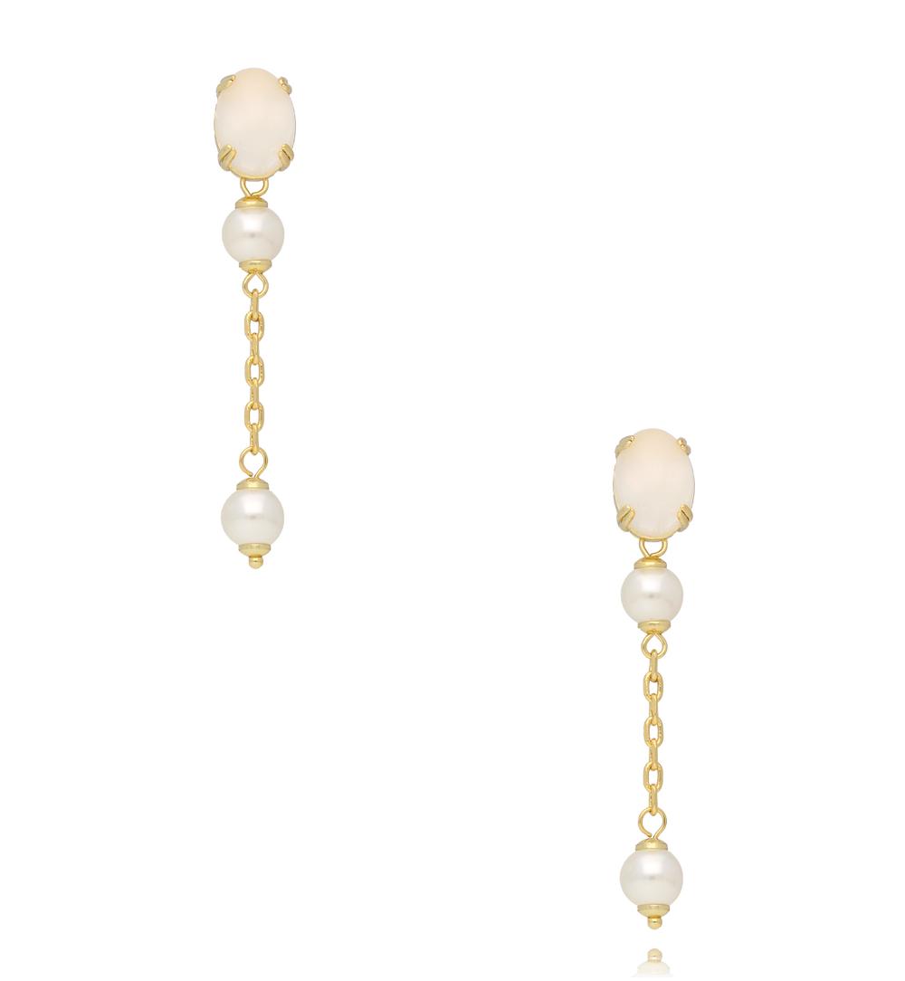 Kolczyki wiszące z perłami i złotym łańcuszkiem KSS2213