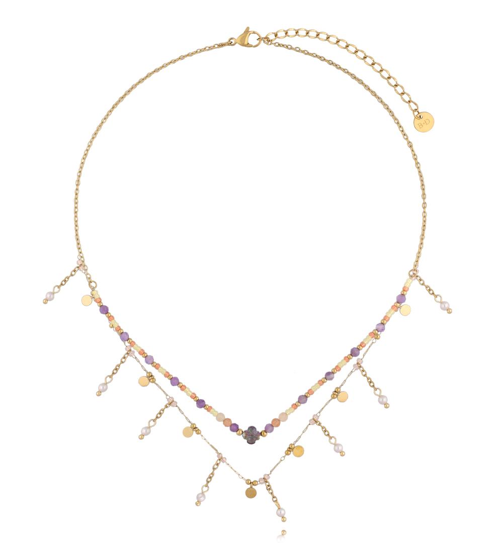 Naszyjnik z ametystami ze stali szlachetnej NSY0829