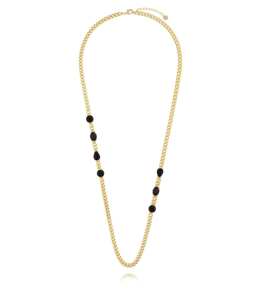 Naszyjnik łańcuch z czarnymi kryształkami NS0408