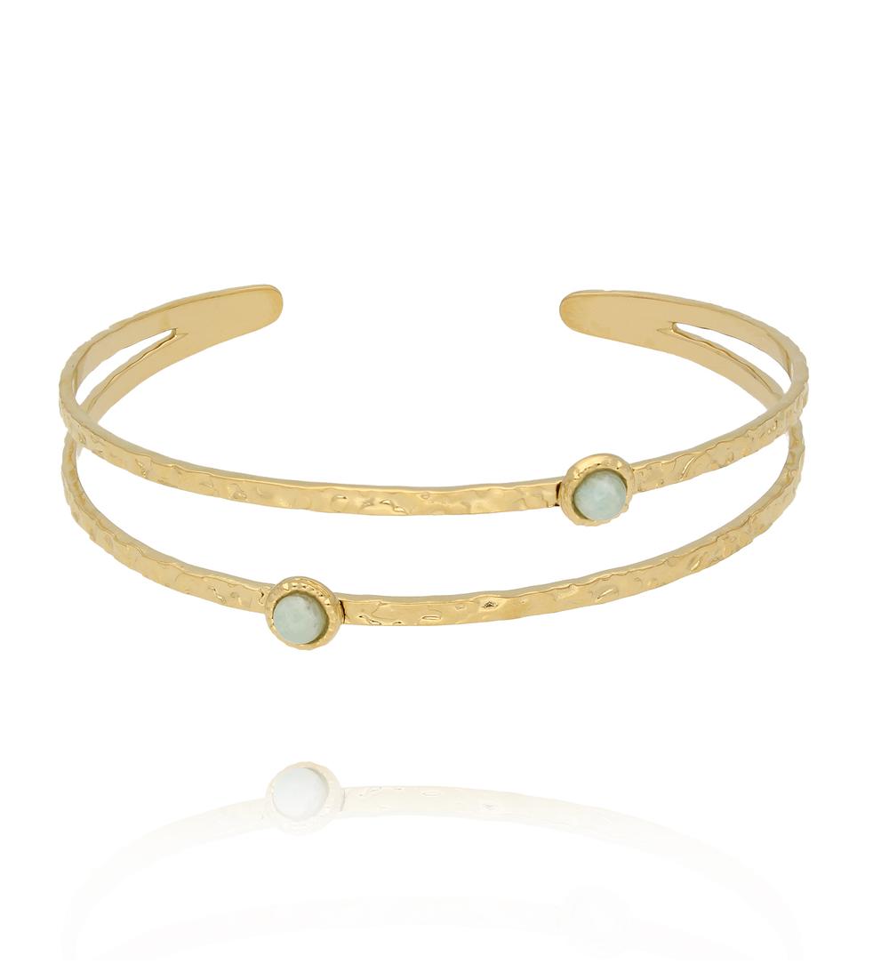 Zestaw złotych bransoletek z kamieniami w odcieniu turkusu ZN0147