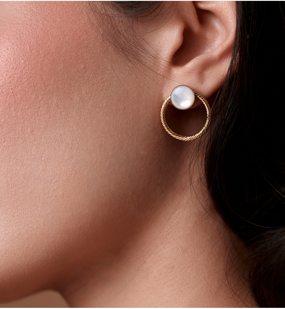 Kolczyki złote koła z perełką KSY0441