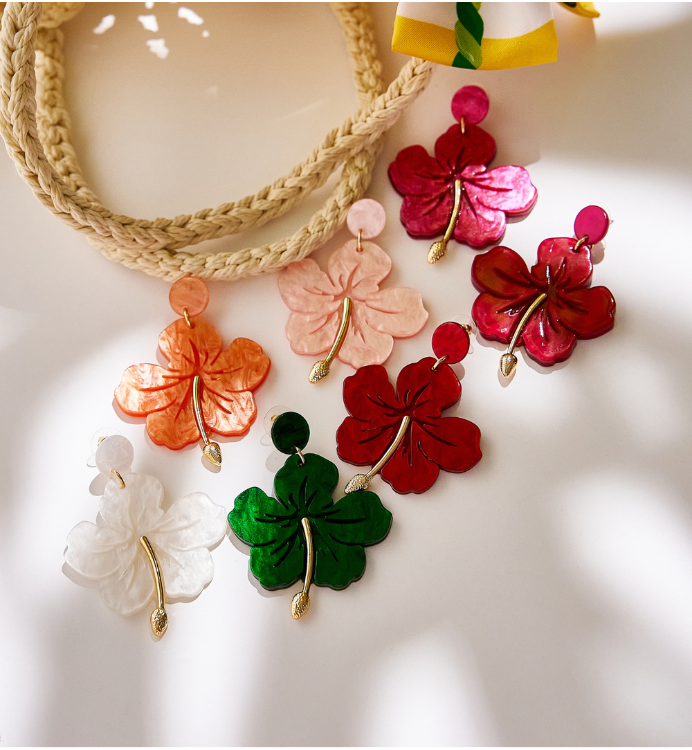Kolczyki fuksjowe kwiaty hibiskusa Kailani KZA0075