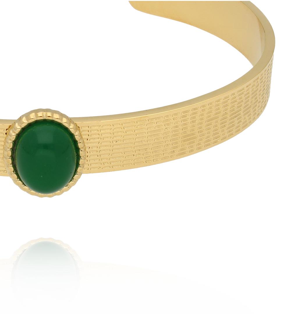 Bransoleta złota open cuff z zielonym awenturynem BSY0480