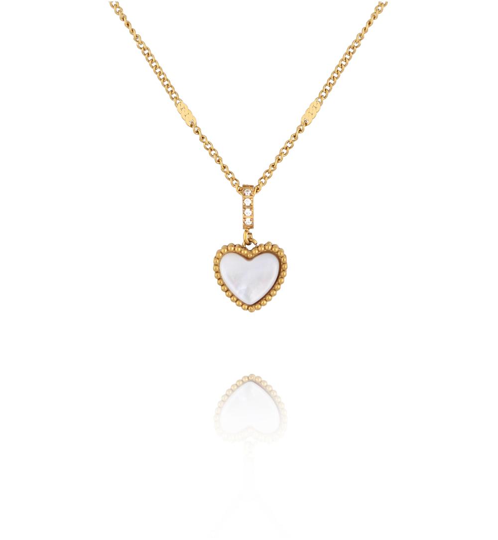 Naszyjnik dwustronny z jasnym i bordowym sercem NSY0836