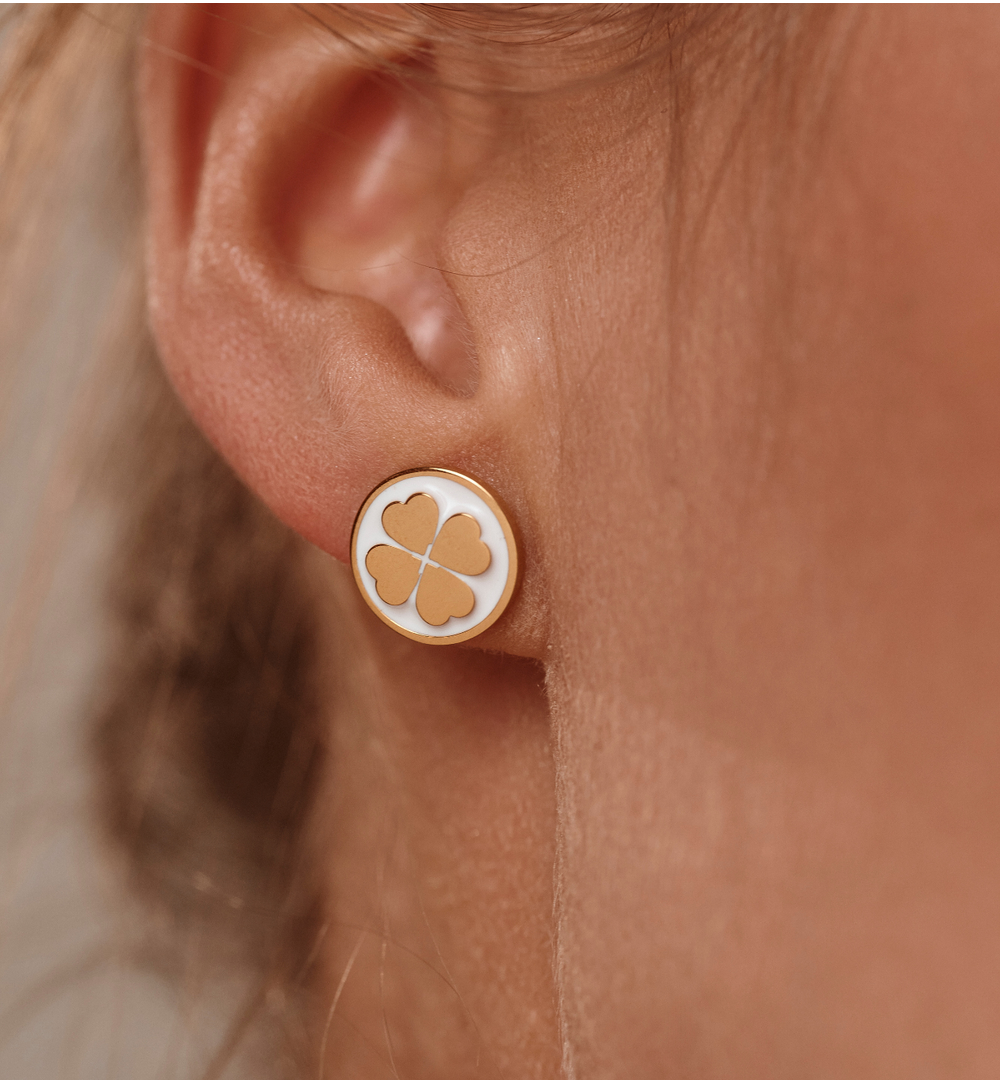 Kolczyki koniczynki biało-złote KSA2519