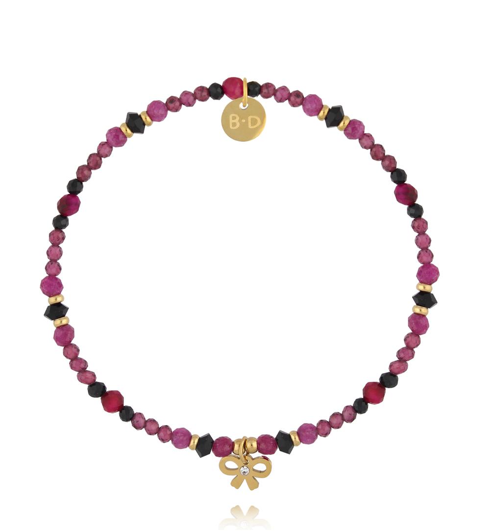 Bransoletka z granatami i złotą kokardką BTW3521